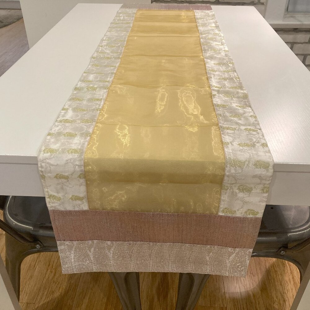 Beautiful Gold and Silver Embroidered Table Runner - 62 inches long